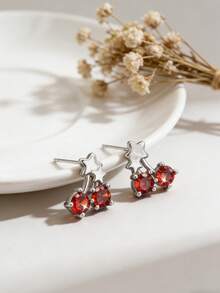 1 Đôi bông tai hình quả anh đào bằng bạc Sterling S925, kiểu dáng ngọt ngào, sang trọng dành cho nữ. - anh đào - Xem 1