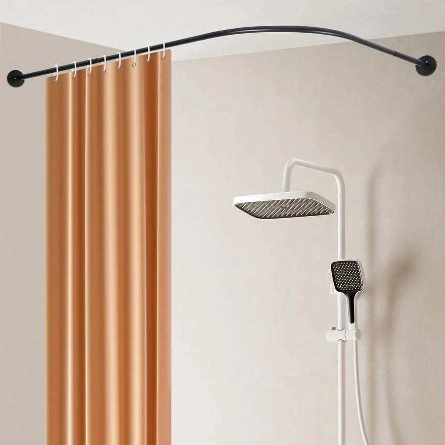 Duschvorhangstange, einstellbare Duschvorhang-Winkelstange,70-95x105-165cm Duschstange für Badezimmer Badewanne - 2 m langes Vorhangschienen-Set - Übersicht 1