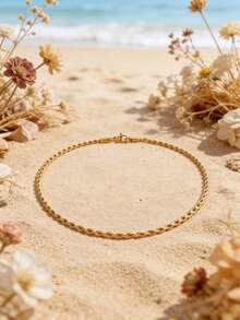 18K Gold Plated Rope Chain Necklace, Bohemian Style Gold Tone Delicate Twist Chain Necklace For Beach Vacation - Gold - View 4