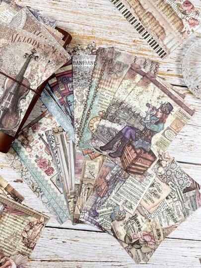 100 Sheets/Book Vintage Rose Theme Scrapbooking Paper, Retro Decorative DIY Craft Paper