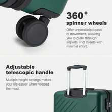 Hard-Shell Luggage Set | 20-Inch Carry-On (Cabin), 24-Inch Medium Checked Bag, 28-Inch Large Checked Bag | ABS+PC, 360° Quiet Wheels, Combination Lock | For Holidays, Business, Family & Weekends - Green - View 4