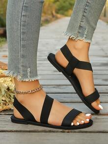 New Flat Sandals, Minimalist Casual Multi-Strap Design Elements, Suitable For Daily, Campus, Shopping, Leisure, Available In Pure White Multi-Strap, Classic Brown Multi-Strap, And Black Multi-Strap, Suitable For Spring And Summer - Black - View 4