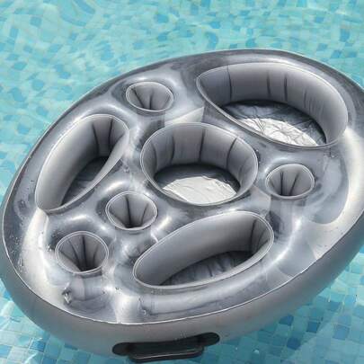 Khay nổi hồ bơi đa năng bơm hơi, tay cầm kép, thiết kế đục lỗ, chắc chắn, dày dặn, màu bạc, thích hợp cho người lớn và thanh thiếu niên, dùng làm phao đựng đồ uống gấp gọn cỡ lớn, phụ kiện hồ bơi mùa hè, bãi biển, bồn tắm nước nóng, spa, đồ chơi dưới nước.