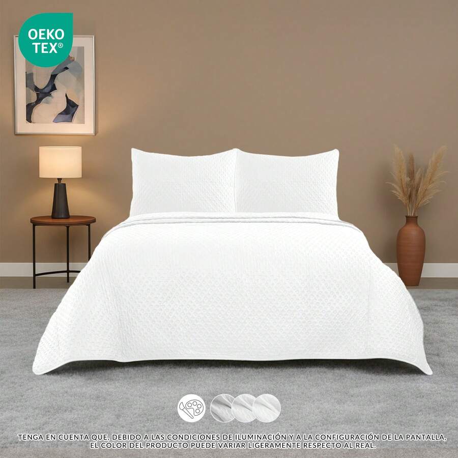 Colcha acolchada tipo bouti con fundas de almohada, fabricada en poliéster transpirable, apta para todas las estaciones, certificada OEKO-TEX, disponible en 5 colores con estilo moderno y decorativo