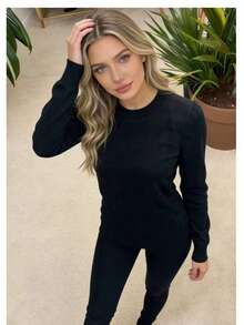 Steve Store Women's Fashion Round Neck Modal Long Sleeve Imported Cold Weather Blouse Autumn And Winter Fashion - cor preto - 查看 5