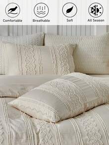 2pcs Boho Style Khaki Cutout Tufted Pillowcases, Vintage Farmhouse Polyester Decorative Throw Pillow Covers, Suitable For All Seasons, Machine Washable, Inserts Not Included - Khaki - View 2