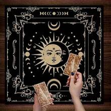 1 pieza Paño de altar misterioso con diseño de sol y luna, gato misterioso, paño de altar misterioso, paño para lectura de tarot, mantel con diseño de luna y plantas florales, decoración, tarot, gato, arcanos mayores - Multicolor - Ver 7