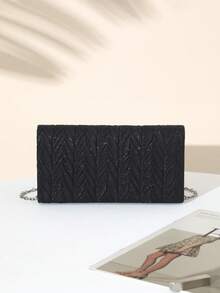 1PC Rhinestone Decor Pleated Clutch Bag, Elegant Handbag For Party And Events, Fashionable Shoulder Crossbody Chain Bag - Black - View 7