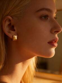 YUNCHUN 1 Pair Korean Elegant Minimalist Gold Square Pendant Earrings, Suitable For Daily Wear, Parties, Valentine's Day, Mother's Day, Gift For Mom, Girlfriend, Friends - Gold - View 5
