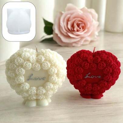 Khuôn nến silicon hình trái tim hoa hồng, khuôn xà phòng hình trái tim dập nổi tự làm, dụng cụ làm nến hình trụ bằng thạch cao và nhựa, đồ trang trí tiệc cưới, quà tặng thủ công.