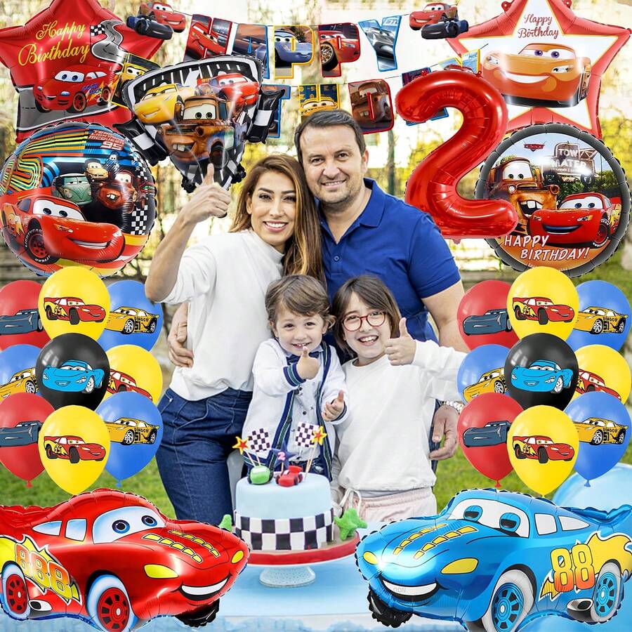 Cruz-Themed Birthday Party Decoration Set, Happy Birthday Banner, Foil Balloons And Red Numbers 0-9, Suitable For Birthday Party - As Shown In the Figure - View 1
