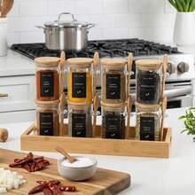 Tomnk 6/12Pcs 8oz Round Glass Airtight Jars With Bamboo Lids & Spoons, Food Storage Containers For Kitchen, Coffee, Tea, Sugar, Spices, Nuts & Pantry Organization - Trong suốt - Xem 1