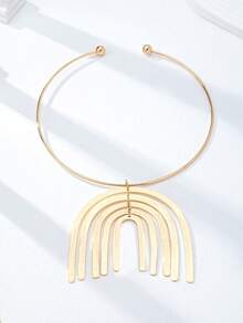 女士几何彩虹吊坠项链 - 哑光金色多层弧形时尚个性项链，适合日常佩戴和派对场合 - 金色 - 查看 2