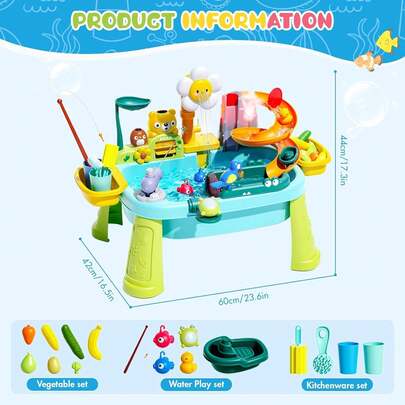 Water Table For Kids, Toddlers Sand And Water Play Table With Faucet/Play Food Accessories/Fishing, Children's Play Sink With Running Water, Outdoor Garden Activity Summer Beach Fun Sand Pits & Toys For Boys And Girls
