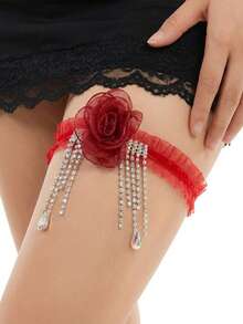 Dây đeo chân cô dâu kiểu Âu và Mỹ, hoa trà, có thể có vị mặn hoặc ngọt, vòng đeo chân ren co giãn gợi cảm. - Đỏ - Xem 7
