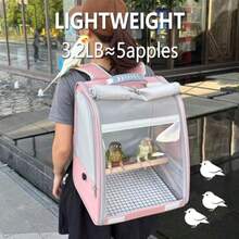 Mochila transportadora de pájaros jaula portátil de viaje con percha 2 comederos soporte de malla metálica y bandeja extraíble. Ligera con ventana de malla transpirable para loros fácil d - Rosado - Ver 4