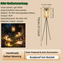 31.1-Inch Handwoven Rattan Solar Pathway Light, Rust-Resistant Iron Tripod Stake Lamp With Automatic On/Off, Suitable For Yard, Lawn, Path, Boho Style Decorative Landscape Lighting, Emitting Warm Glow - TY-k232 - View 9