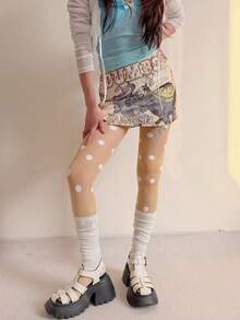 Retro Large-Scale Polka Dot Pantyhose, Fashionable Multi-Color Contrasting Polka Dot Stockings, Sweet, Cool, Ish Style Leg Accessories, Ultra-Thin Transparent Base Layer  Pantyhose For Women. - 黃色 - 查看 5