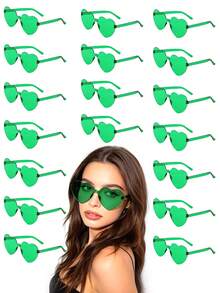 12pcs Frameless Heart-Shaped Glasses, Party Decorative Glasses, Various Fashionable Transparent Green Glasses Suitable For Photography Props, Spring/Summer Beach Accessories, Stylish Glasses, Back To School, Fun Activities Or Party Favors, Singles Party Decor, Singles Party Gifts, Wedding Party - Multicolor - View 3