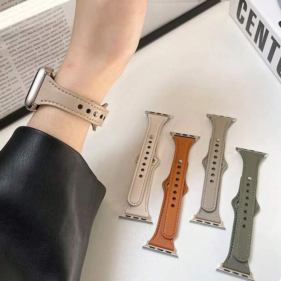 Dây đeo đồng hồ bằng da tổng hợp, tương thích với 38mm 40mm 41mm 42mm 44mm 45mm 49mm, Dây đeo cho dòng Ultra SE 10 9 8 7 6 5 4 3 2 1. - Màu be - Xem 1