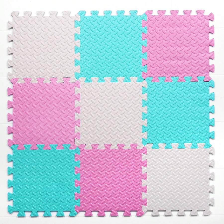 Thảm ghép hình vuông dày 0,4 inch/9 miếng, kích thước 30*30cm, chất liệu xốp EVA, màu hồng/trắng/xanh lá cây. - Nhiều màu - Xem 1