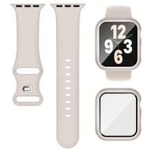2pcs Set: Starry Soft Silicone Sport Watch Band & 2-In-1 Ultra-Thin Tempered Glass Screen Protector, Compatible With Apple Watch 38/40/41/42/44/45/46/49mm Series Ultra/SE/11/10/9/8/7/6/5/4/3/2/1, Smart Watch Accessories - Starlight Color - View 1