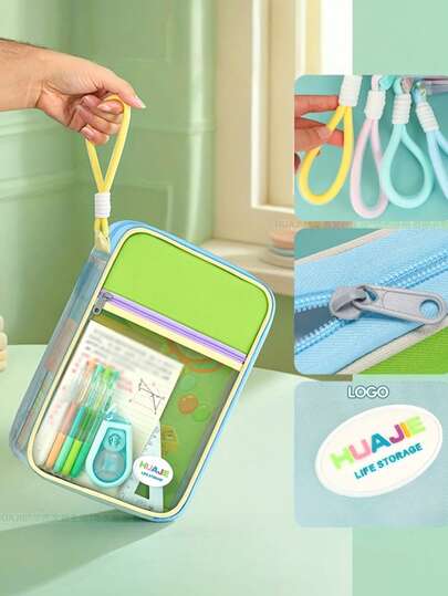 1pc Large Capacity Multi-Color Tote Bag For Stationery Storage With Hanging Rope - Color Options, Large Capacity Student Tote Bag,Large Opening Storage Handbag,Portable Tutoring Bag,Perfect For Organizing Documents And Materials. Made With A Combination Of Mesh And Oxford Cloth, It Bursts With Youthful Colors,Suitable For Office, Stationery & Supplies,Must-Have For Students