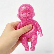 Glitter Babies Doll Squishies Stress Toy – 4" Soft Squeezable Fidget Toy, Cute Sparkly Sensory Decompression Doll For Adults, Portable Desk Decor & Anxiety Relief Gift - 粉色 - 查看 8