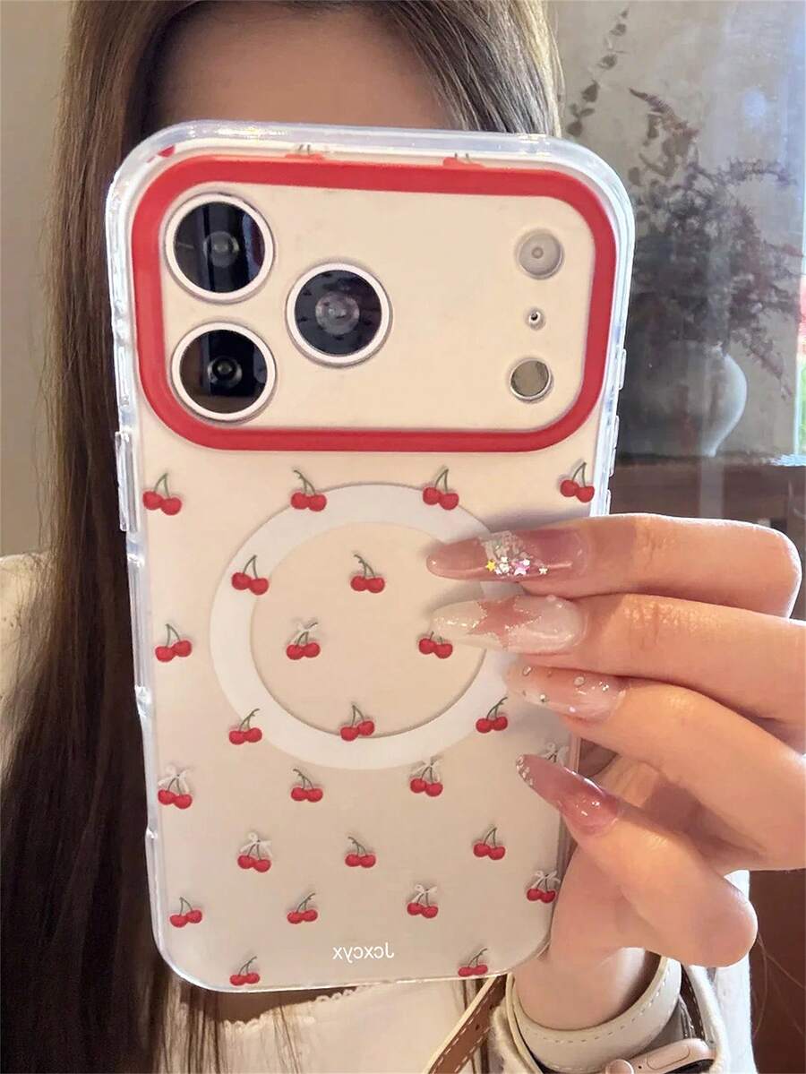 Funda de teléfono magnética con diseño de cerezas en estilo Y2K, adecuada para iPhone 17 Pro Max, 17 Pro, 17, 16 Pro Max, 16 Pro, 16, 15 Pro Max, 15 Pro, 14 Pro Max, 14 Pro, 13, 12 Pro Max, 11, 16, 15, 14 Plus, cubierta protectora brillante y de lujo con carga inalámbrica y resistente a caídas