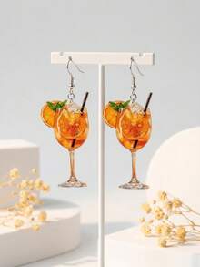 1 par de brincos elegantes e personalizados em formato de taça e garrafa de vinho, acessório minimalista para festas, brincos com pingente de coquetel de suco para mulheres, brincos pendentes da moda para uso diário em todas as estações, brincos de caneca de cerveja Oktoberfest e suco de laranja, acessórios de verão - A - Ver 5