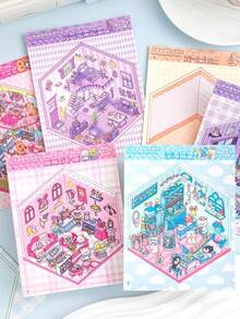 30 Hojas - Libro de Pegatinas de Paisaje en Miniatura/Papel de Cuenta Manual/Álbum de Colección - Dos Estilos de Color, Compuesto de Materiales, Escenas y Libros - Multicolor - Ver 3