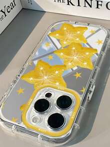1pc Yellow Star Starfruit Mirror Phone Case, 1.5mm PC Hard Shell 2-In-1 Full Coverage Airbag Anti-Drop, Creative Perforated Raised Camera Ring, Daily Gift For Friends And Girlfriends, Compatible With IPhone 17/17 Pro/AIR/17 Pro Max/16E And More - Multicolor - View 4