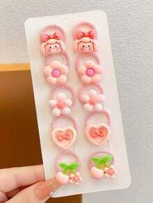 10pcs Cute Cartoon Girl Hair Scrunchies, Colorful Elastic Hair Ties With Decor, Sweet Girl Hair Accessories - Multicolor - View 7