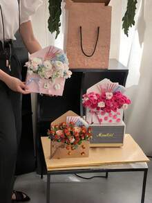 10 hộp hoa gấp bằng giấy Kraft, hộp quà tặng đựng hoa có tay cầm - Phong bì và hộp hoa - Xem 6