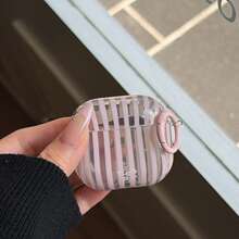 Ốp tai nghe tối giản, bán trong suốt, màu hồng sọc dọc, có móc treo, tương thích với Pro 3, New Pro 2, Cute Apple 4 Minimalist 3, ốp tai nghe cá nhân hóa 1/2 dành cho nữ. - Hồng - Xem 11