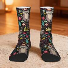 1 par de calcetines locos con diseño retro Harajuku de mapaches alegres y brillantes, estilo hip hop - Multicolor - Ver 2