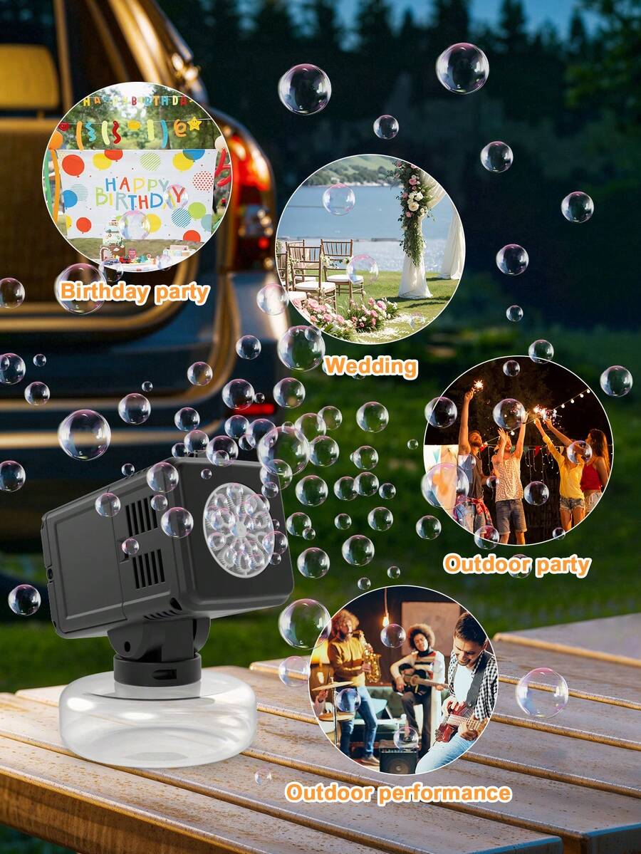 Adjustable Desktop Bubble Machine - Fully Automatic, Portable, Suitable For Outdoor Games, Can Blow Bubbles With Friends, Available In Black And White. One-Button Start, Built-In Water Tank, No Repeated Soaking (Batteries And Bubble Liquid Not Included)