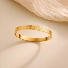 1pc Trending Stainless Steel Great Wall Bracelet, Versatile, Fade-Resistant, Elegant, Minimalist Titanium Steel Bracelet For Women - Yellow Gold - View 6