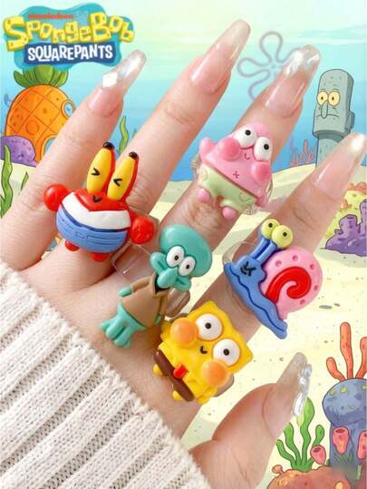SpongeBob SquarePants Bộ nhẫn theo chủ đề, đường kính trong 17-18mm. Bao gồm các nhân vật như Squidward, Sandy và Gary. Nhẫn dự tiệc hình nhân vật hoạt hình dễ thương, làm bằng acrylic, quà tặng vui nhộn cho các bữa tiệc, thiết kế đầy màu sắc với các nhân vật như Squidward và những nhân vật khác.