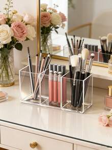 1 pieza Soporte transparente para brochas de maquillaje, caja de almacenamiento de cosméticos de escritorio adecuada para lápiz labial, lápiz de cejas, productos de cuidado de la piel - transparente - Ver 3