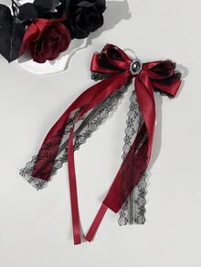 1 pieza Clip para el cabello con lazo de encaje negro & rojo estilo gótico lolita, con lazo de metal y strass, adecuado para uso diario, festivales, fiestas, compras, viajes, fotografía y cualquier ocasión. Un gran regalo para mejores amigas, fiestas, cumpleaños, pinzas de garra, clip para el cabello - Multicolor - Ver 4