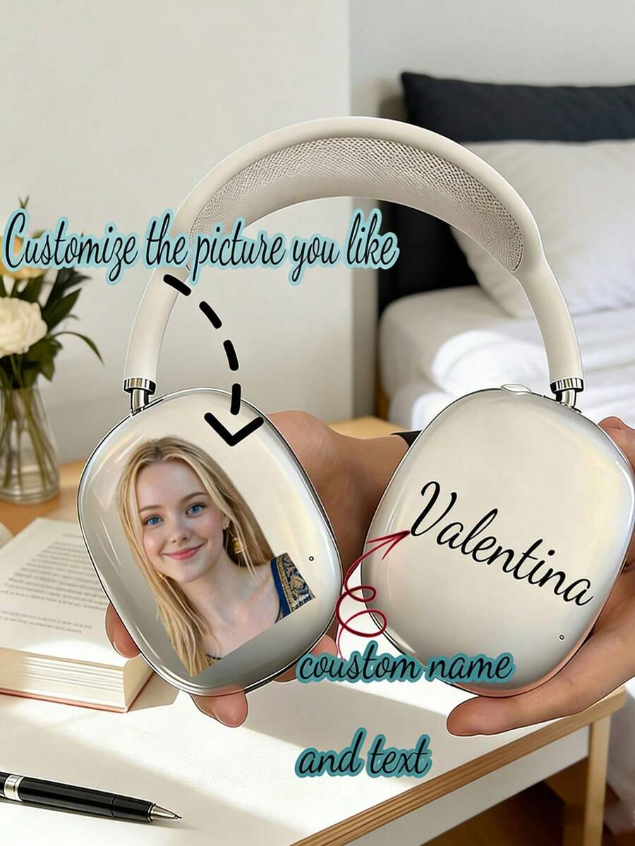 1 Conjunto de Capa Protetora de Fone de Ouvido Personalizada com Texto, Capa Protetora com Foto Personalizada, Capa Protetora Transparente com Nome Personalizado, Resistente a Arranhões para Apple Max, Presente Personalizado para Amigos, Família, Casais, Festivais, Aniversários e Comemorações - Claro - Ver 1