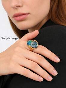 1 buah Cincin Logam Paduan Vintage Motif Cangkang Abalon, Macan Tutul, dan Daun Oval yang Dipersonalisasi untuk Wanita, Cocok untuk Pemakaian Sehari-hari - Emas - View 2