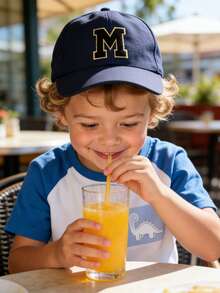1pc Kids' 26 Letter Pattern Black Fashion Sports Sun Hat, Suitable For School And Daily Wear - Navy Blue - View 3