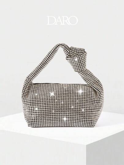 Sparkly Rhinestone Knotted Handle Hobo Bag, Luxury Evening Clutch For Party Wedding, Perfect Gift For Women