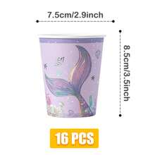 Bộ đồ dùng tiệc dùng một lần hình đuôi nàng tiên cá màu tím gồm đĩa, khăn ăn và cốc, dành cho 16 khách, phù hợp cho sinh nhật, đám cưới, tiệc theo chủ đề, dã ngoại gia đình. - Xem 9
