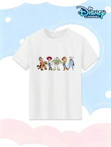 Disney Toy Story Heartwarming Companions Round Neck T-Shirt For Girls. All Characters Side-By-Side Cartoon Print. A Harmonious Blend Of Western And Space Styles. Casual Top For Kids, Comfortable For Everyday Wear, Breathable And Skin-Friendly, Preventing Sweating. - trắng - Xem 3