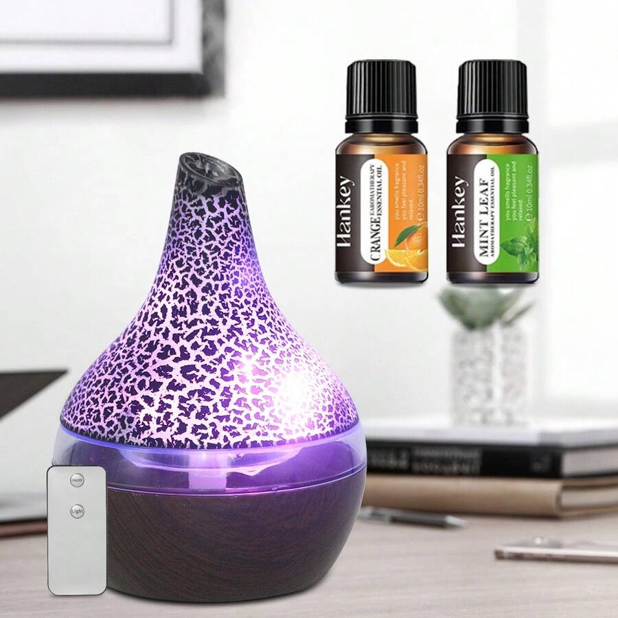 300ml Aromatherapy Diffuser & Humidifier, USB Essential Oil Diffuser With Remote & 7 Color Lights, Quiet Mist For Home Bedroom - màu đen - Xem 1