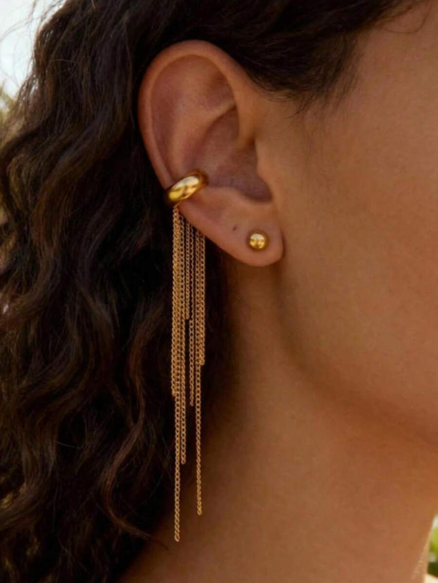 1件时尚优雅长款耳夹耳环，适合各种场合，如派对、日常通勤，也是馈赠佳品。 - 金色 - 查看 1