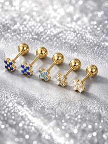 1pc 925 Sterling Silver Star Diamond Stud Earrings, CZ Ball Screw Back Earrings, Sleeping Earrings, Hypoallergenic Earrings, Jewelry Gift For Women - Single Earring - View 9